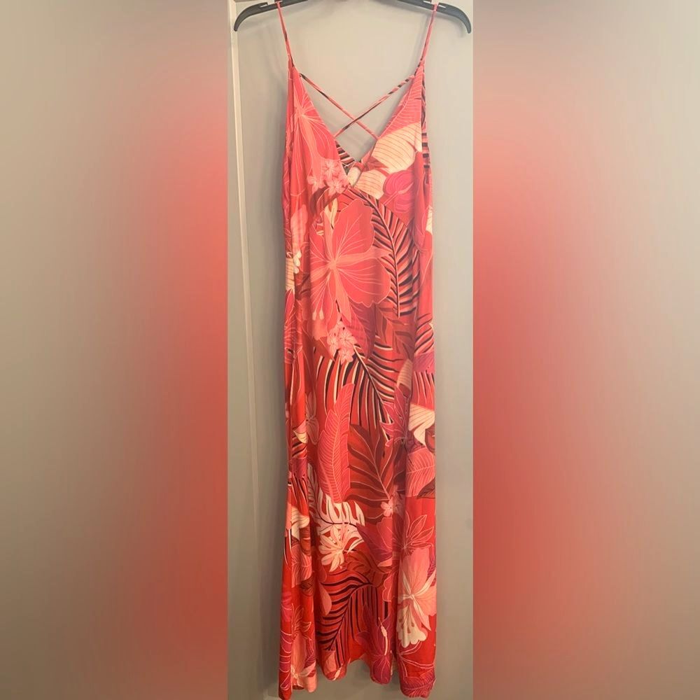 Farm Rio Philipa Maxi Dress Red Pink Floral Size Large Tropical Boho Sundress - Picture 6 of 14